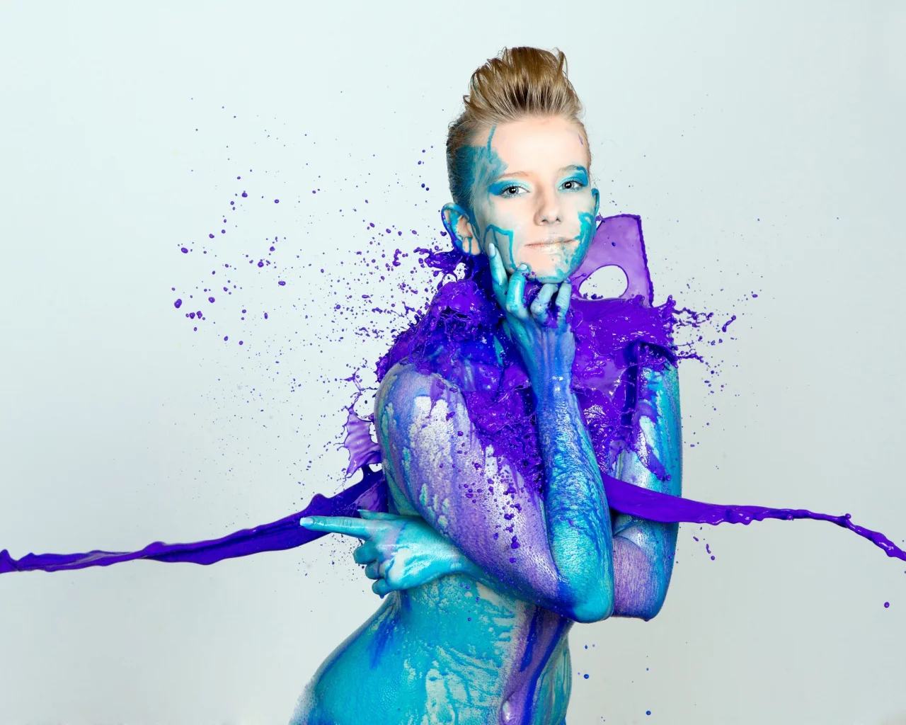 цвет, девушка, краска, color splash, всплеск