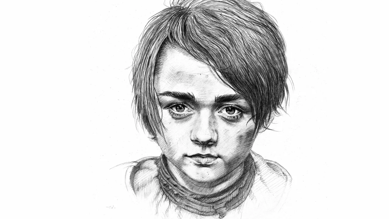 рисунок, карандаш, arya stark, maisie williams