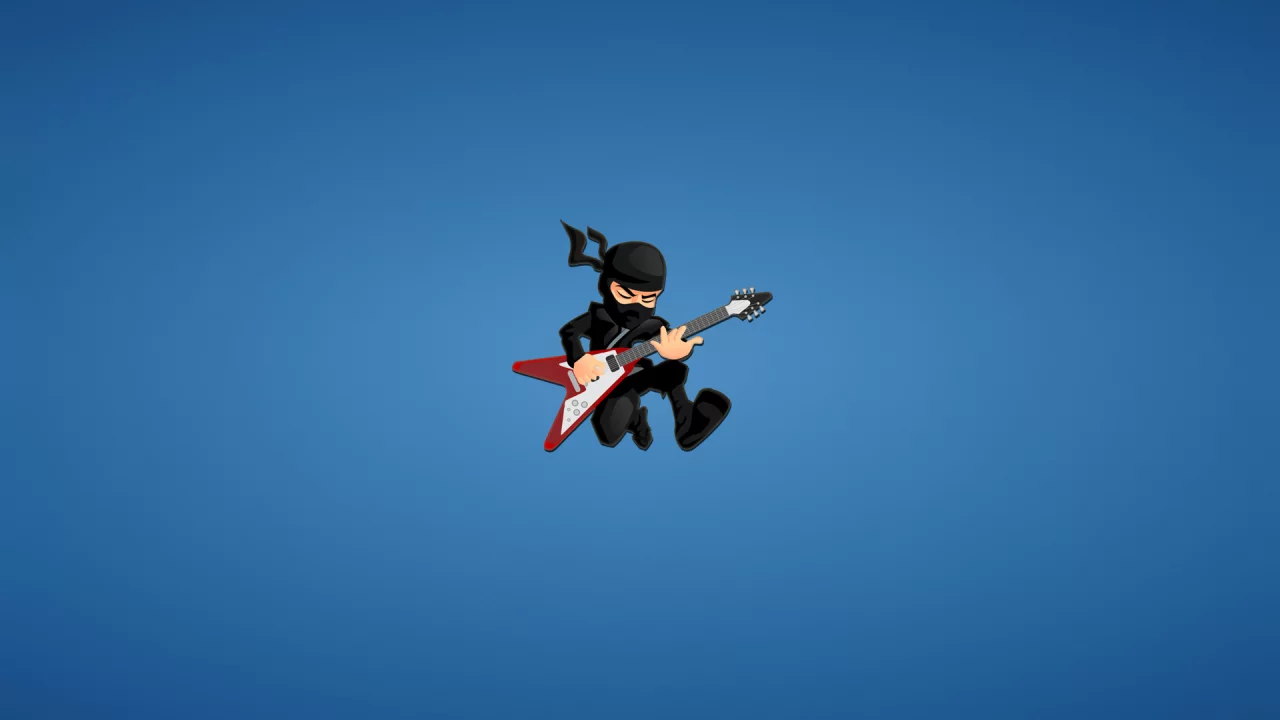 красная, ninja, гитара, синий фон, минимализм, ниндзя