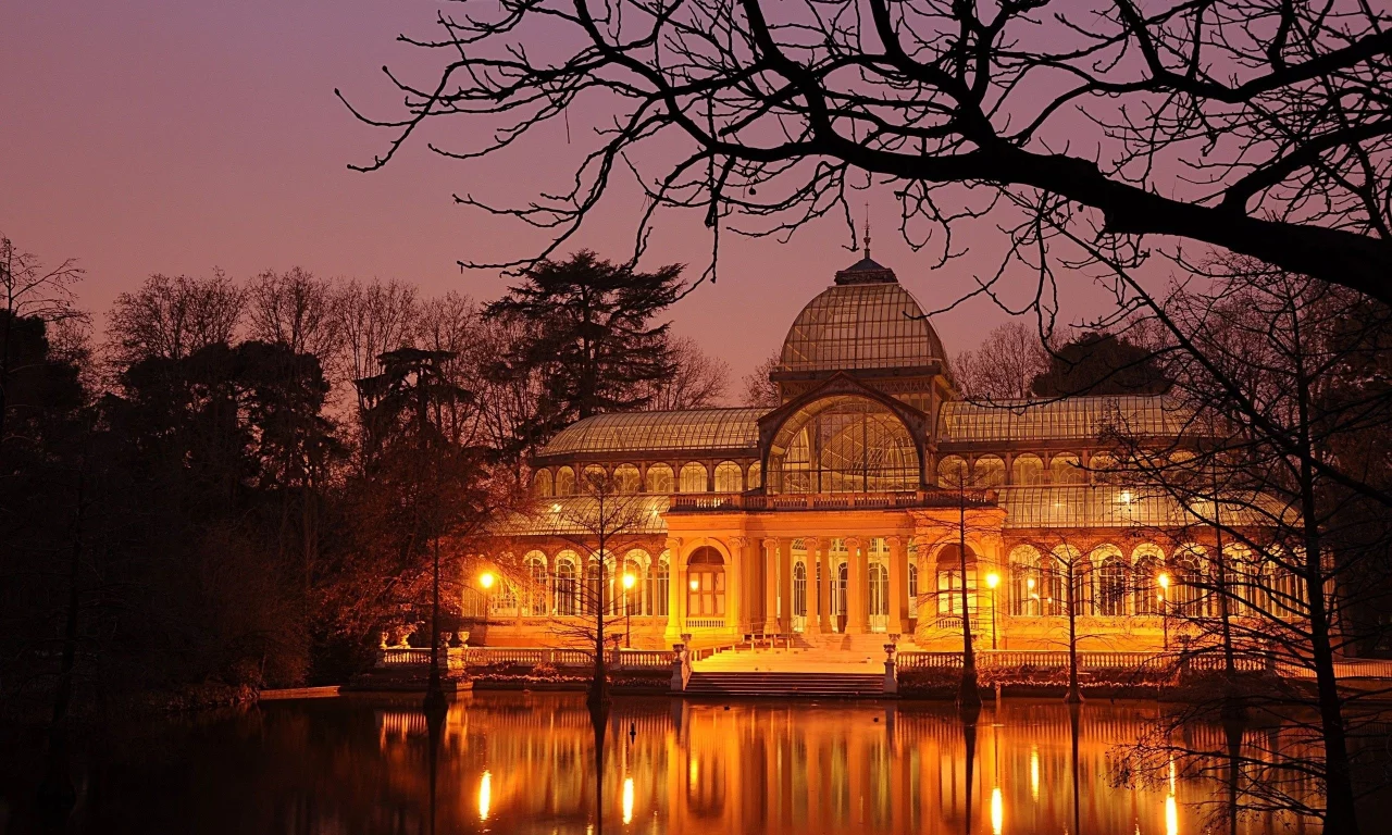night, lights, park, building, парк, здание, вечер, огни, озеро, вода, отражение