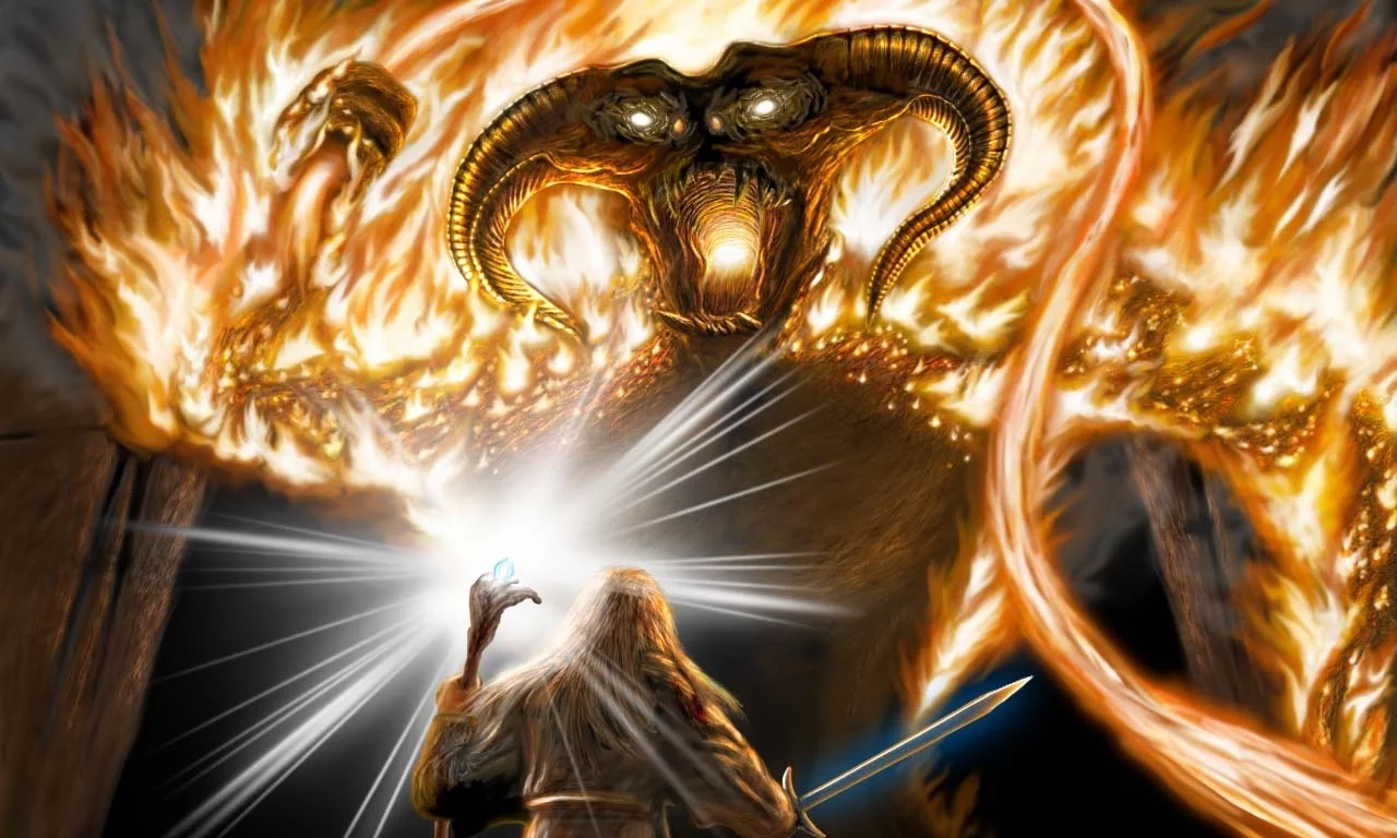 битва, арт, balrog, moria, the lord of the rings, gandalf, гэндальф, балрог