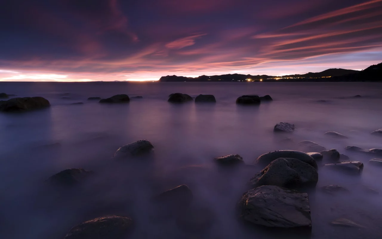 закат, камни, море