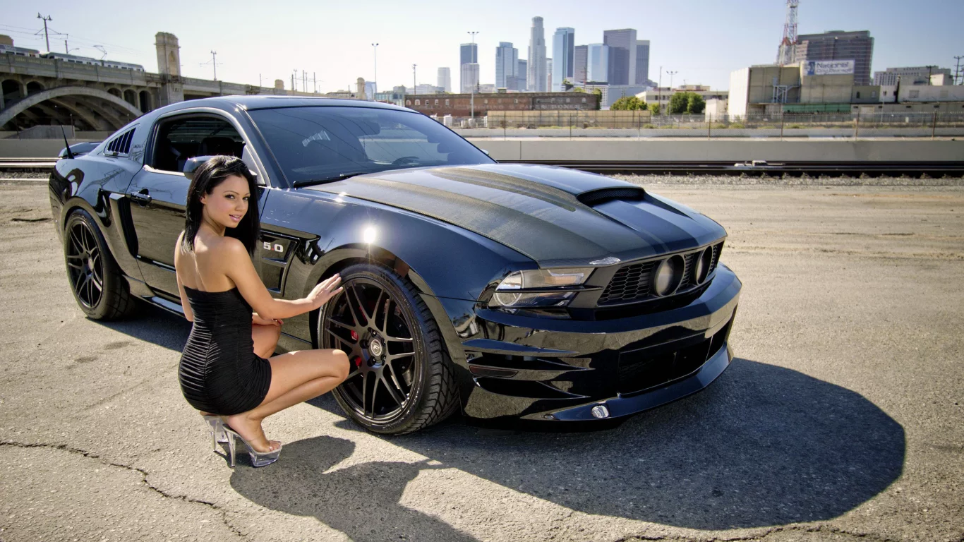 город, девушка, ford, mustang, брюнетка, los angeles, авто