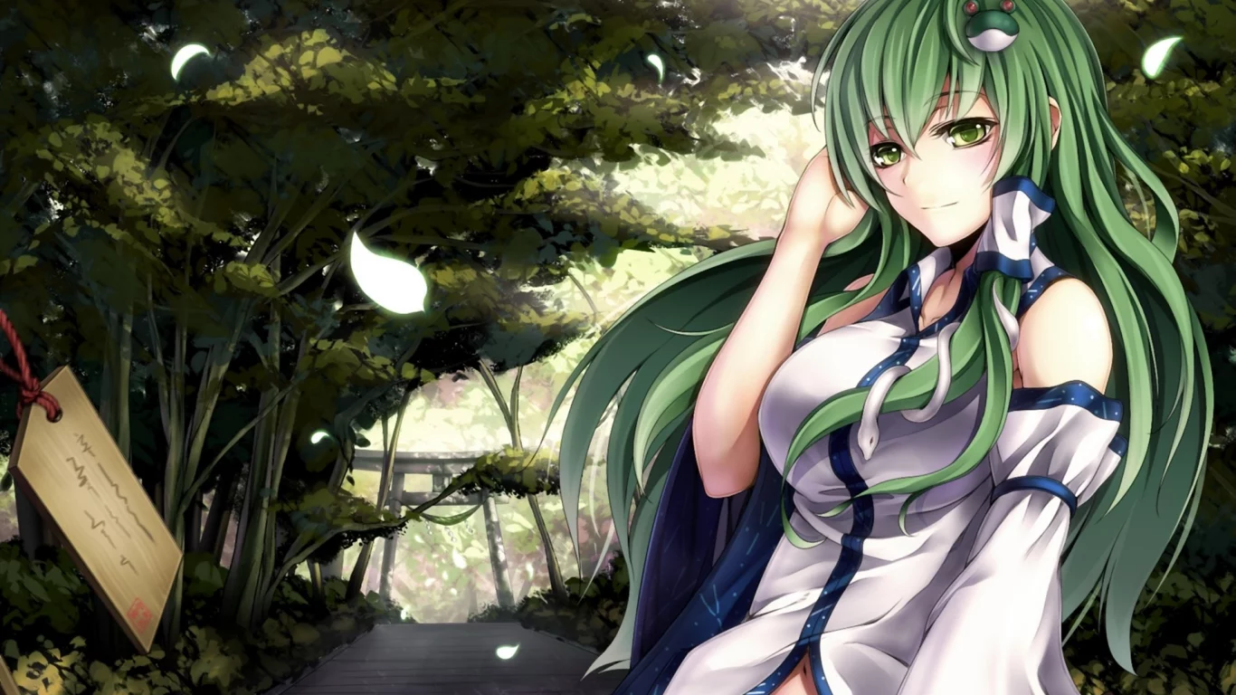 touhou, девушка, kochiya sanae, ветер, арт, зеленые волосы, izayoi-saki