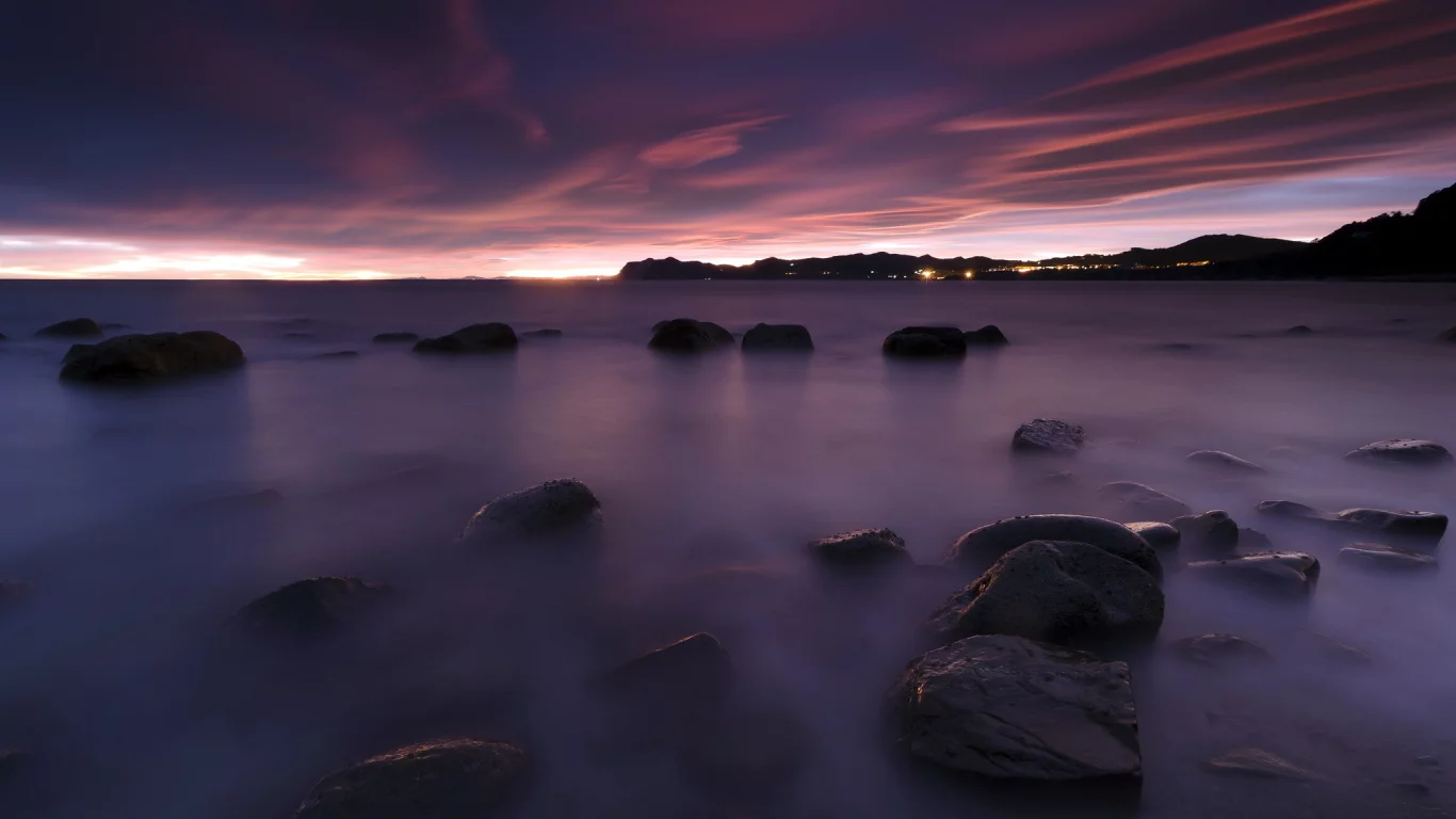 закат, камни, море