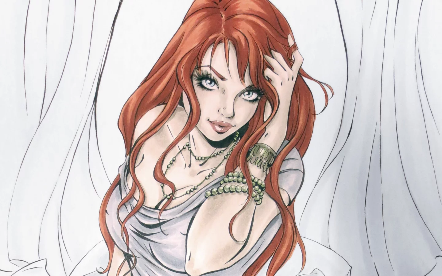 живопись, взгляд, арт, mary jane watson, рыжая, девушка, лицо