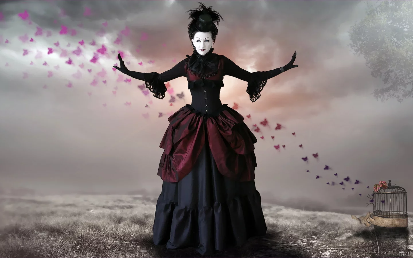 tree, photomanipulation, gothic, butterflies