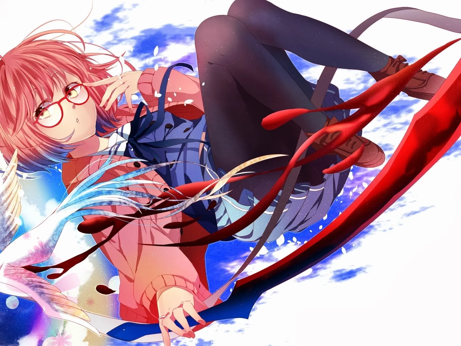 девушка, kyoukai no kanata, за гранью, art, kuriyama mirai, anime, очки