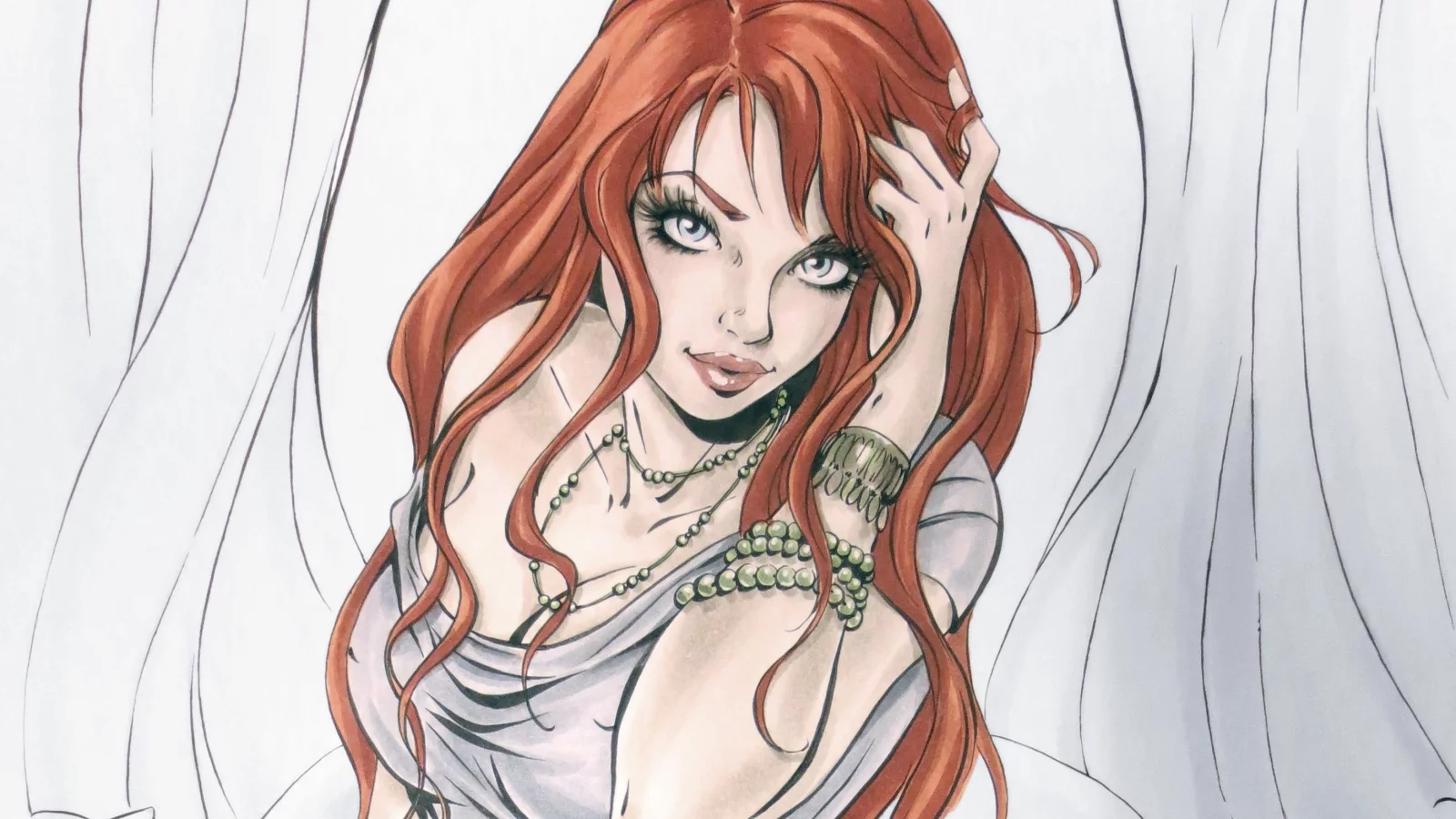 живопись, взгляд, арт, mary jane watson, рыжая, девушка, лицо
