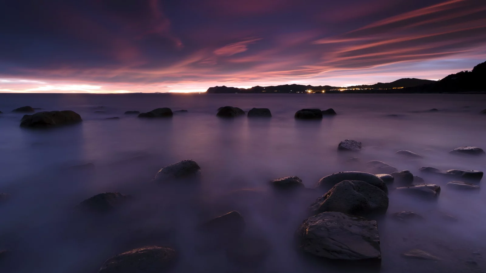 закат, камни, море