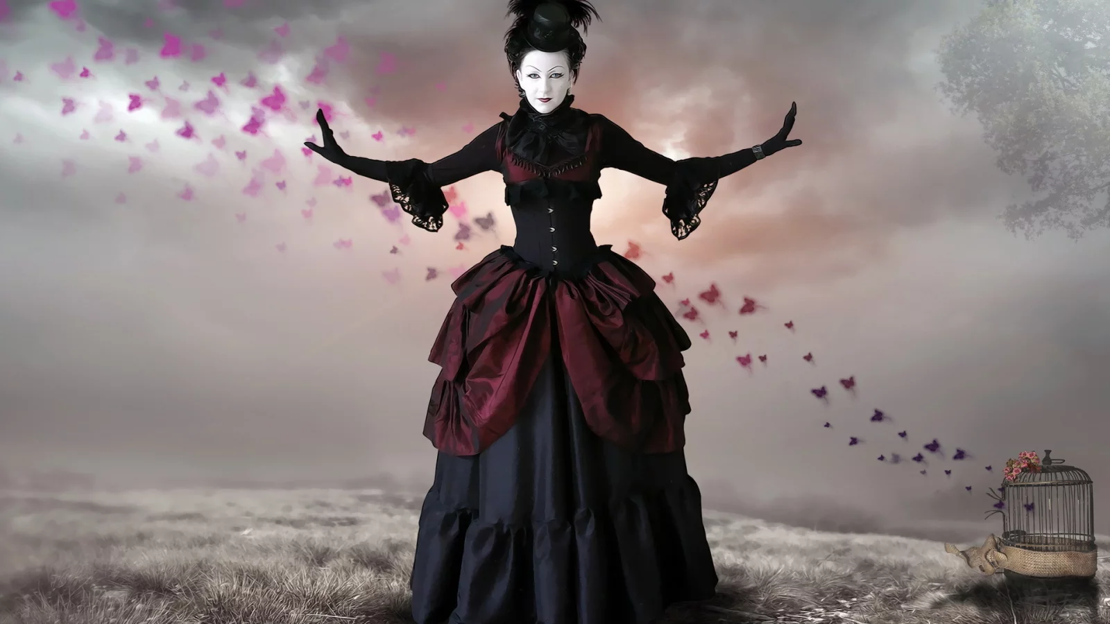 tree, photomanipulation, gothic, butterflies