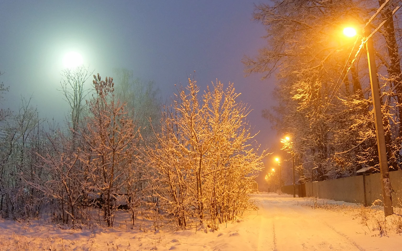 ночь, зима, фонари, улица