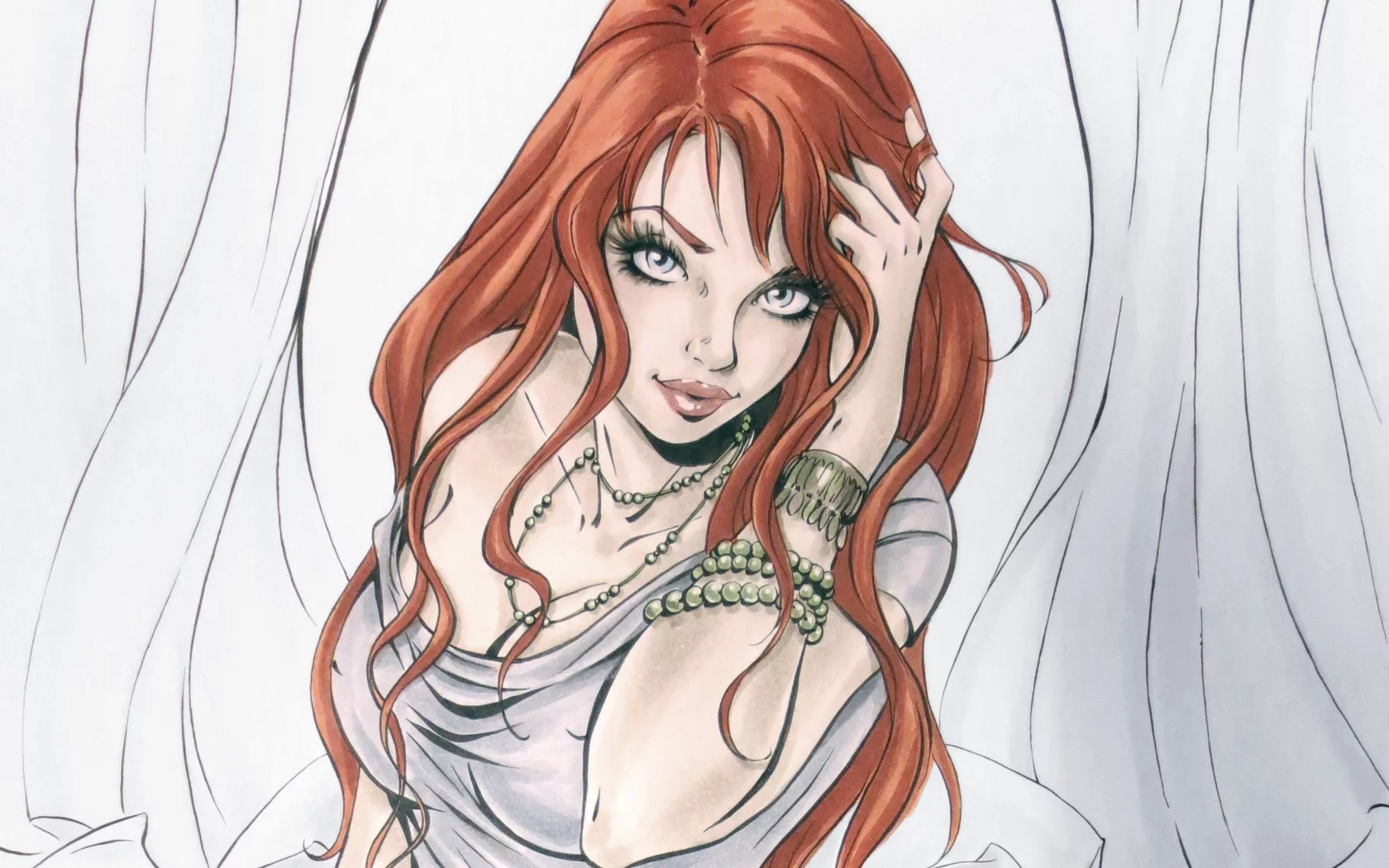 живопись, взгляд, арт, mary jane watson, рыжая, девушка, лицо
