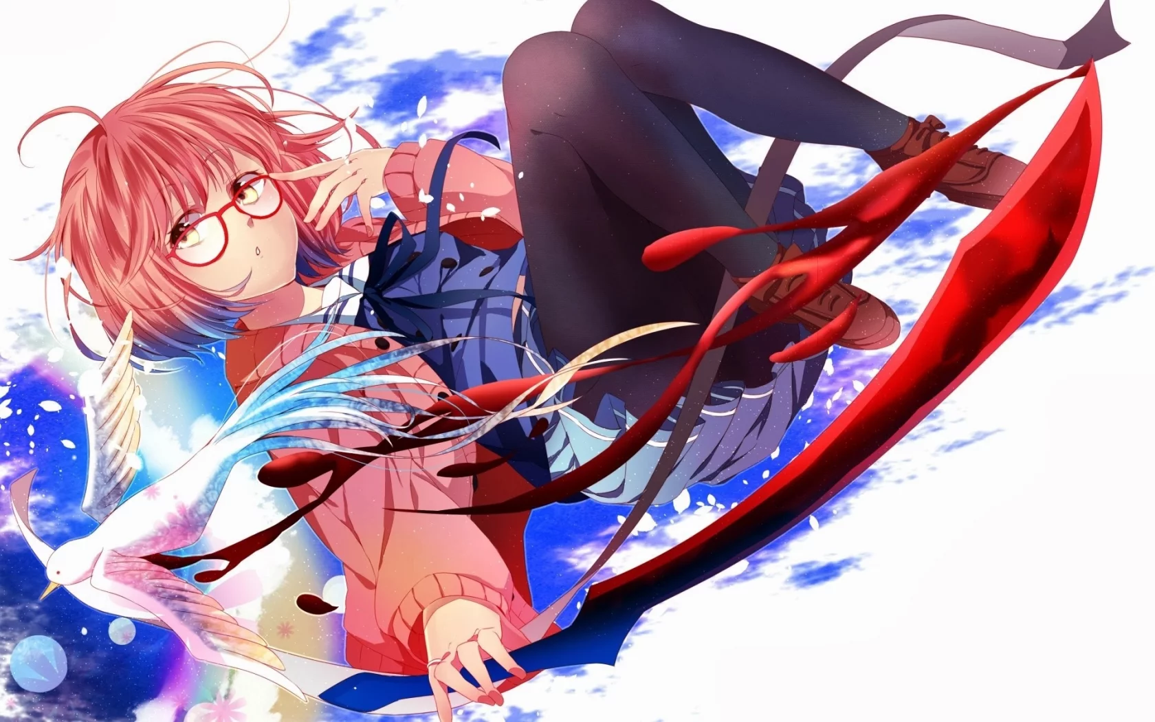девушка, kyoukai no kanata, за гранью, art, kuriyama mirai, anime, очки