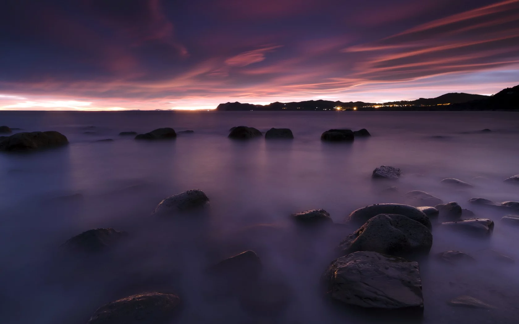 закат, камни, море
