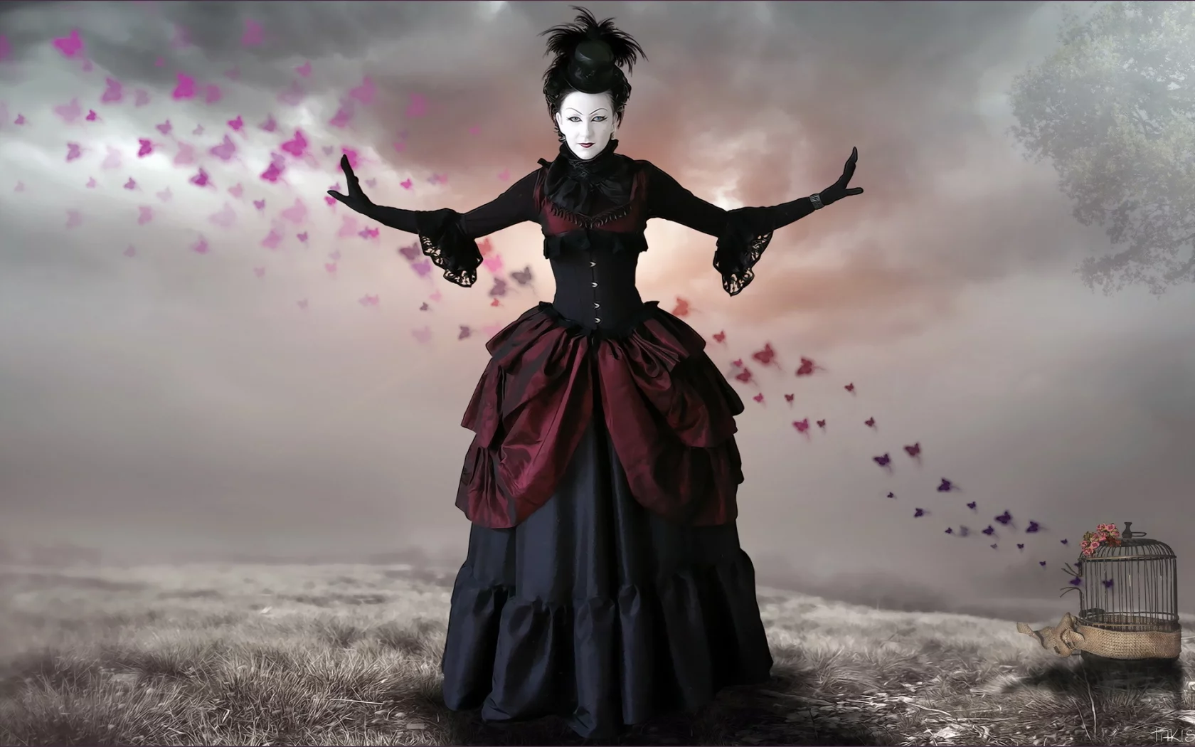 tree, photomanipulation, gothic, butterflies