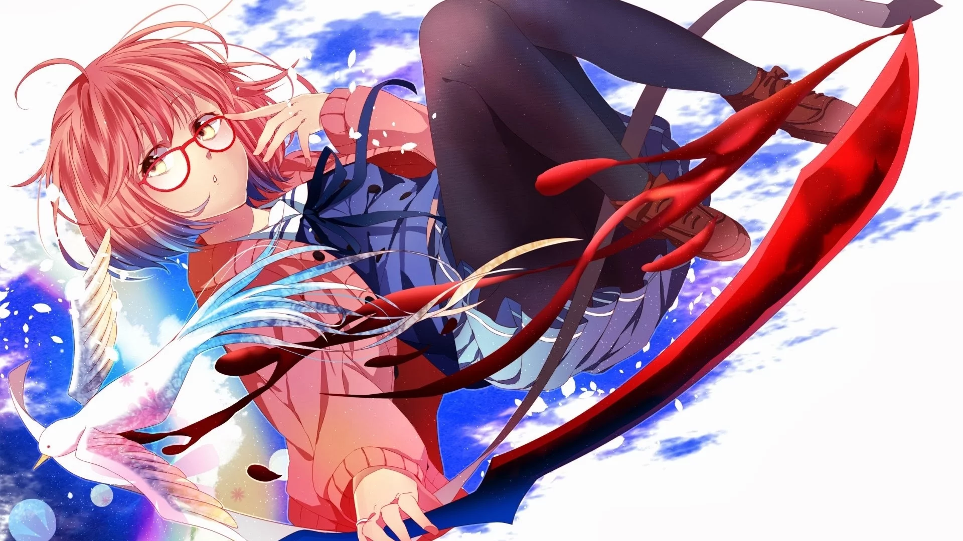 девушка, kyoukai no kanata, за гранью, art, kuriyama mirai, anime, очки