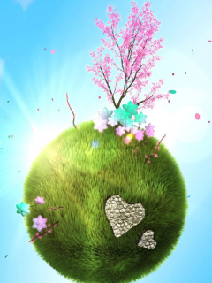весна, цветы, сердечки, голубое небо, дерево
