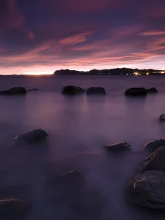 закат, камни, море