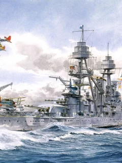 корабли, волны, море, линкор