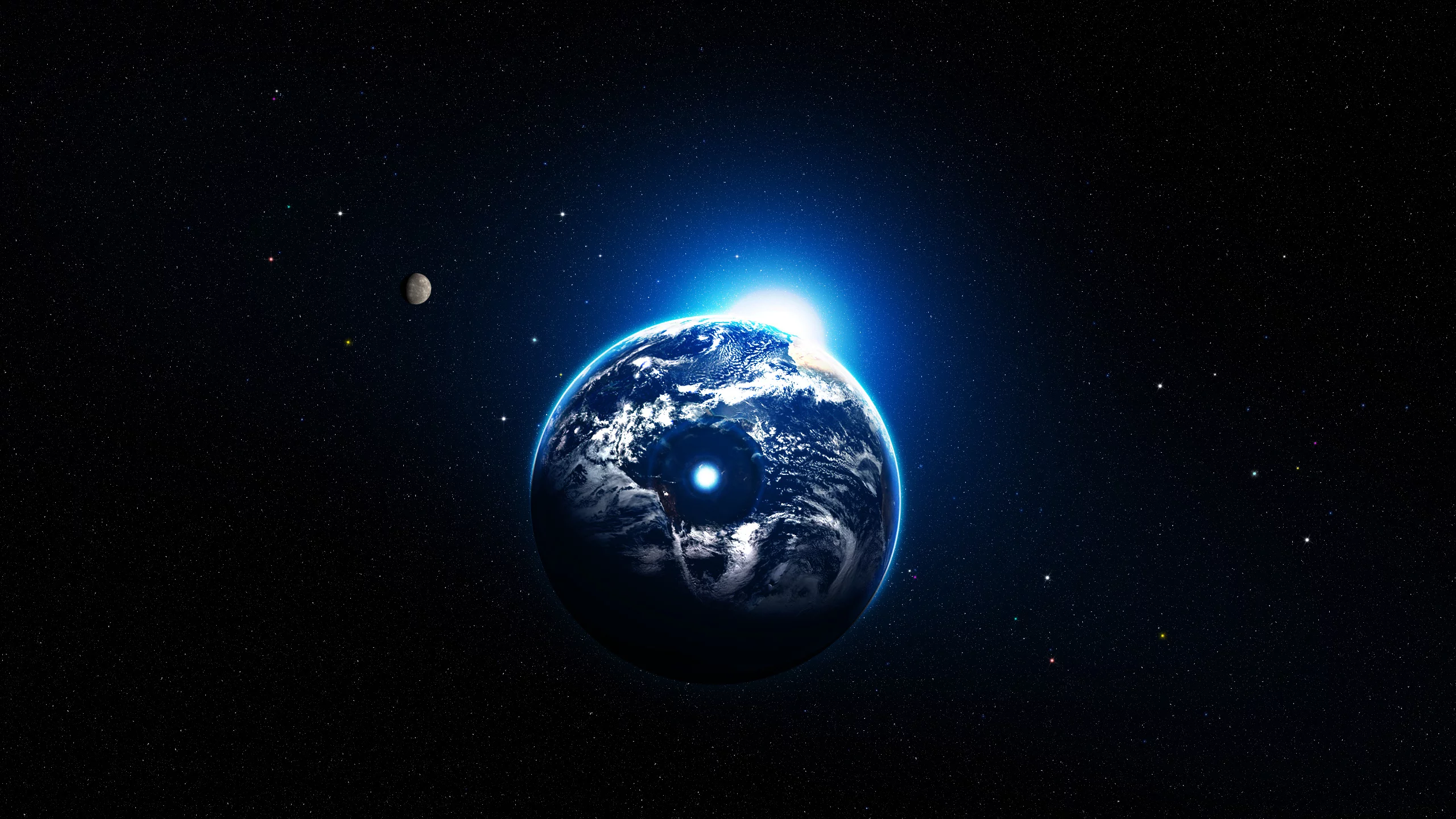 sci fi, star, planet, blue explosion, darkness