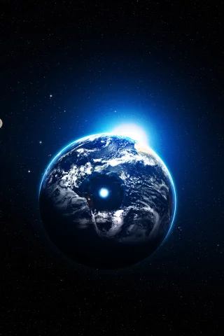 sci fi, star, planet, blue explosion, darkness