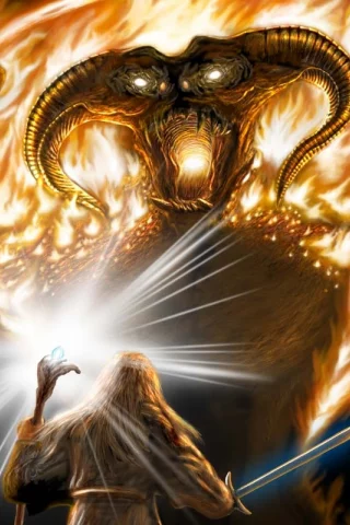 битва, арт, balrog, moria, the lord of the rings, gandalf, гэндальф, балрог