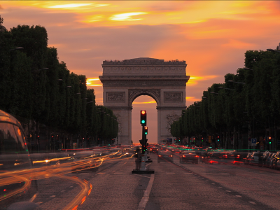 париж, триумфальная арка, вечер, елисейские поля