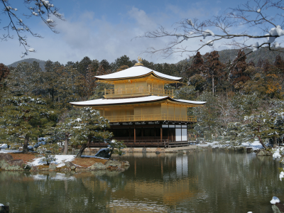 япония, зима, дом, снег, деревья, весна, озеро