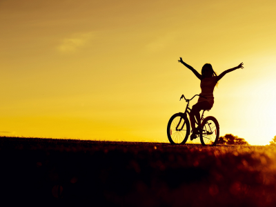 девушка, велосипед, свет, настроение