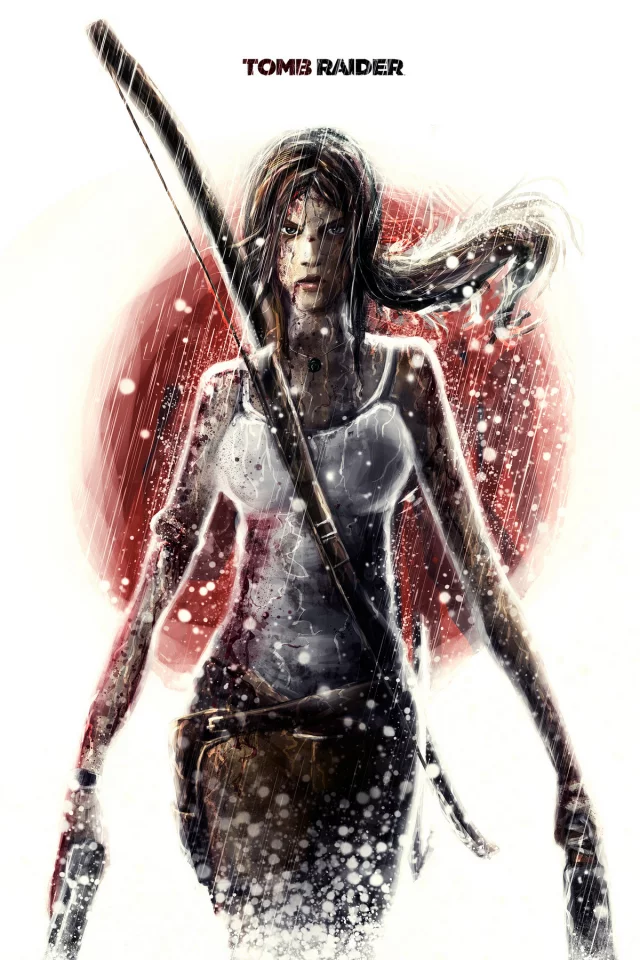 белый фон, оружие, tomb raider, lara croft, кровь, девушка