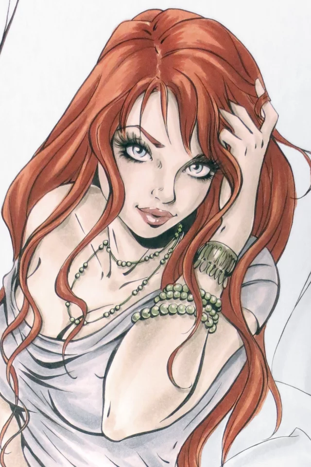 живопись, взгляд, арт, mary jane watson, рыжая, девушка, лицо