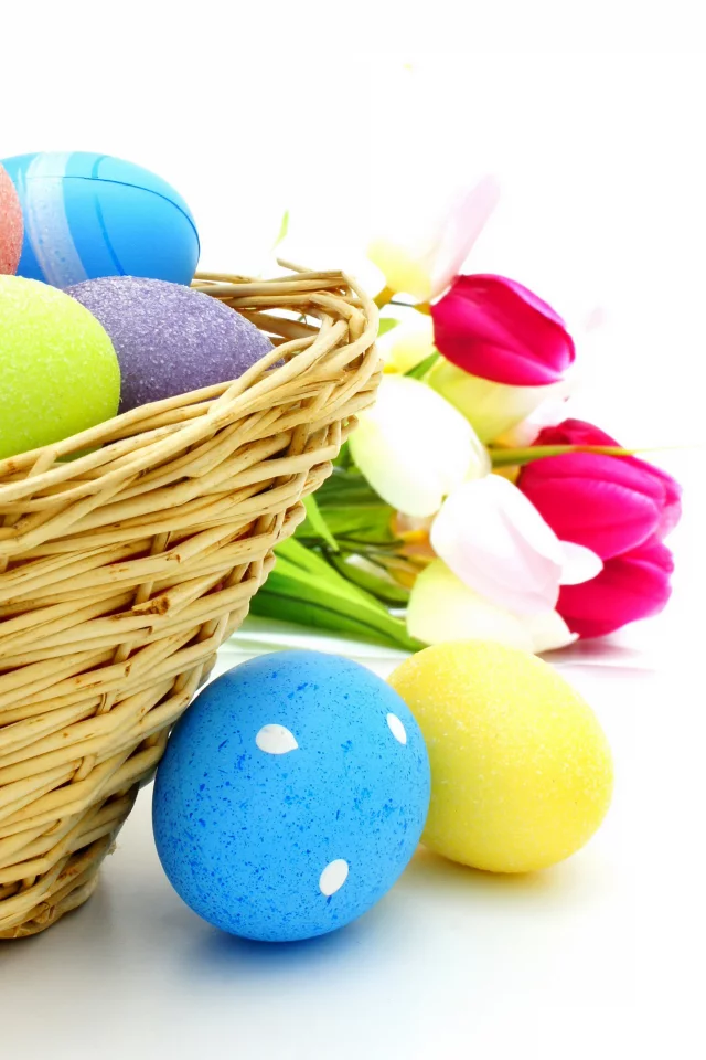 eggs, яйца, spring, easter, пасха, корзина, flowers, тюльпаны