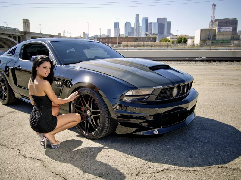 город, девушка, ford, mustang, брюнетка, los angeles, авто