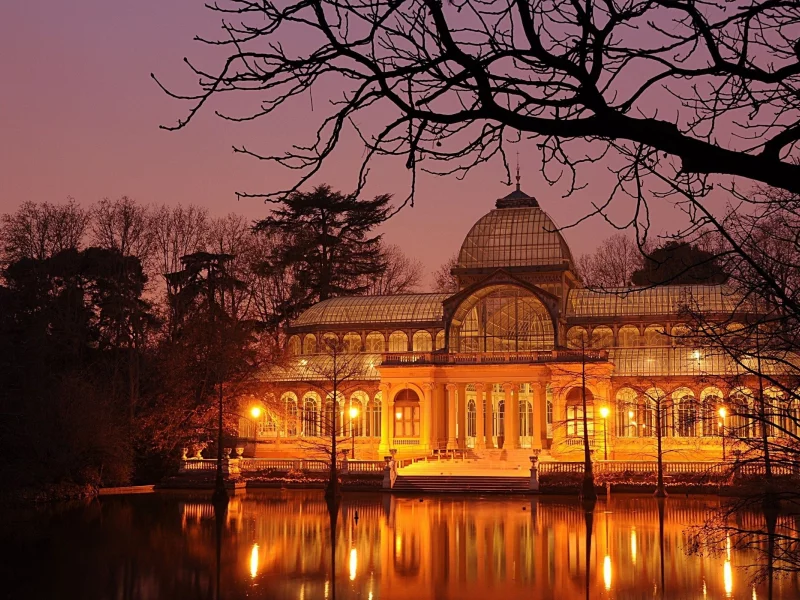 night, lights, park, building, парк, здание, вечер, огни, озеро, вода, отражение