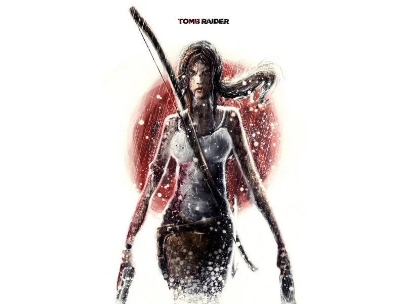 белый фон, оружие, tomb raider, lara croft, кровь, девушка