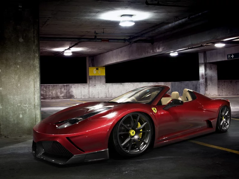 night, спайдер, supercar, ferrari, феррари, spider, 458, parking, car, avto, red