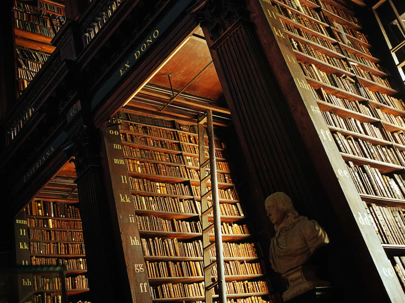 books, shelving, library, staircase, trinity college library