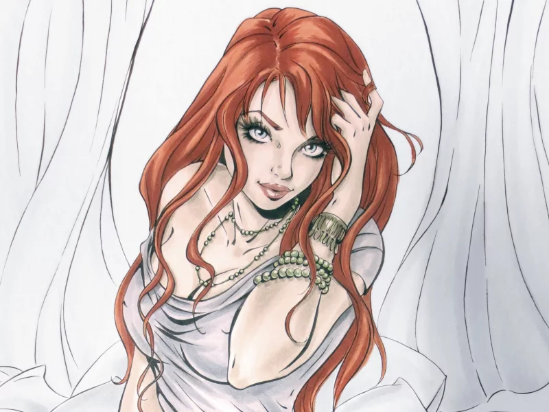 живопись, взгляд, арт, mary jane watson, рыжая, девушка, лицо