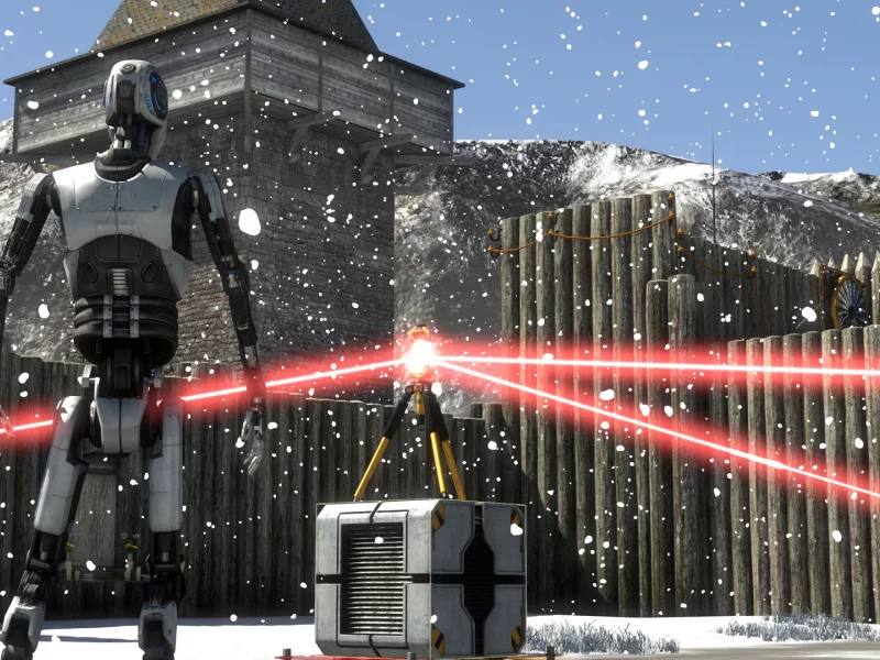 The Talos Principle, робот, куб, лазер, снег