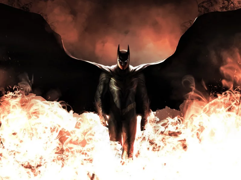 крылья, огонь, dark knight, арт, костюм, batman