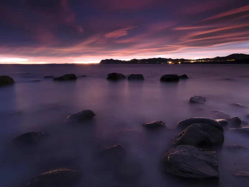 закат, камни, море