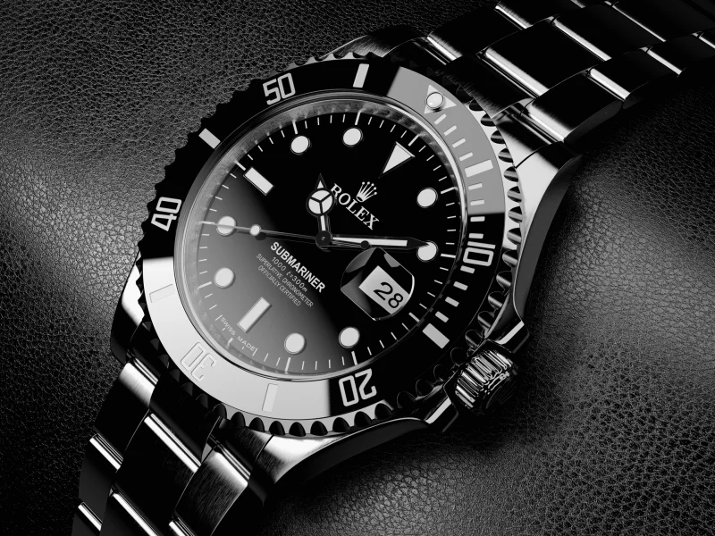 elegant, black leather, black, watch, rolex, silver, titanium