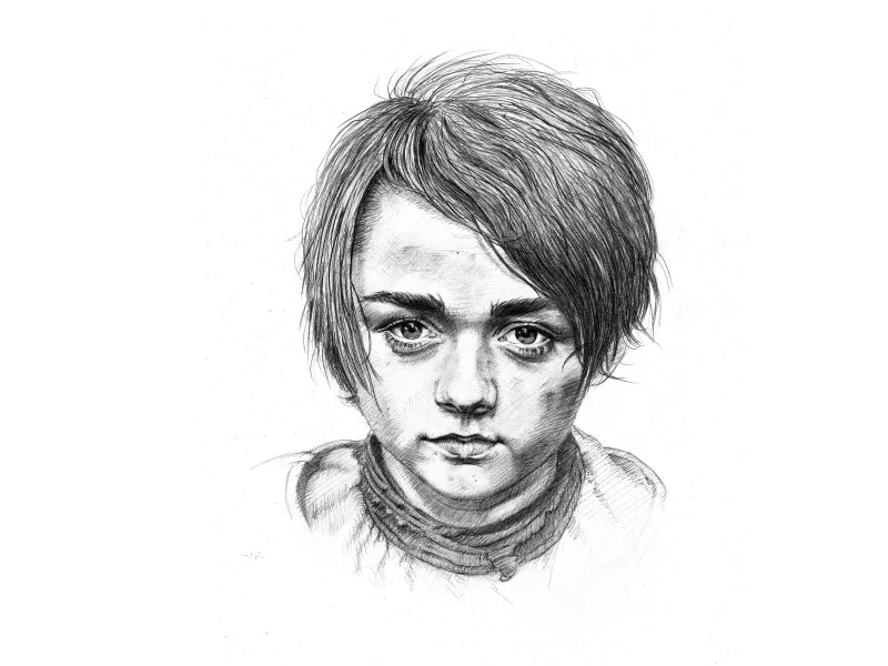рисунок, карандаш, arya stark, maisie williams