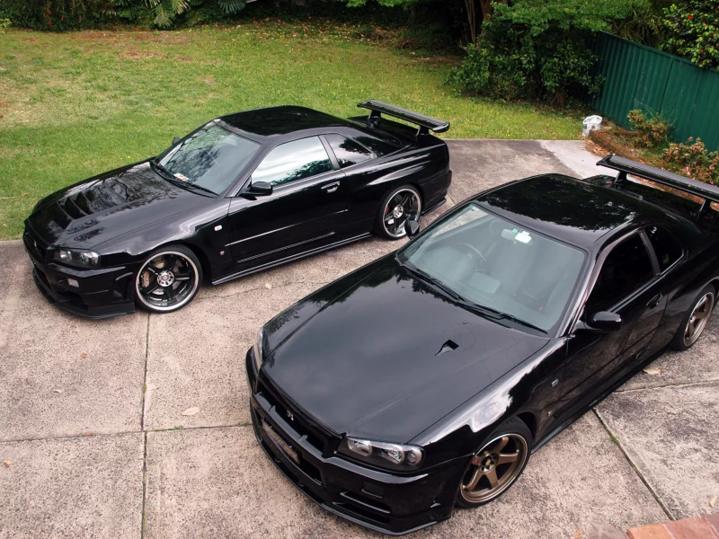 р34, черный, front, ниссан, r34, grass, гтр, tree, gtr, nissan, black, skyline