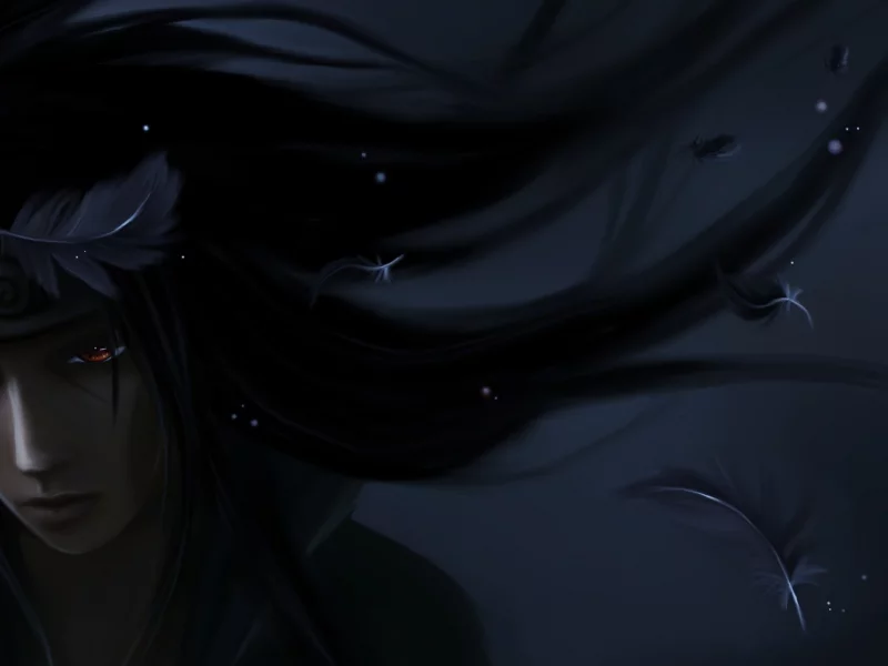 бандана, перья, парень, темно, арт, naruto, itachi uchiha 