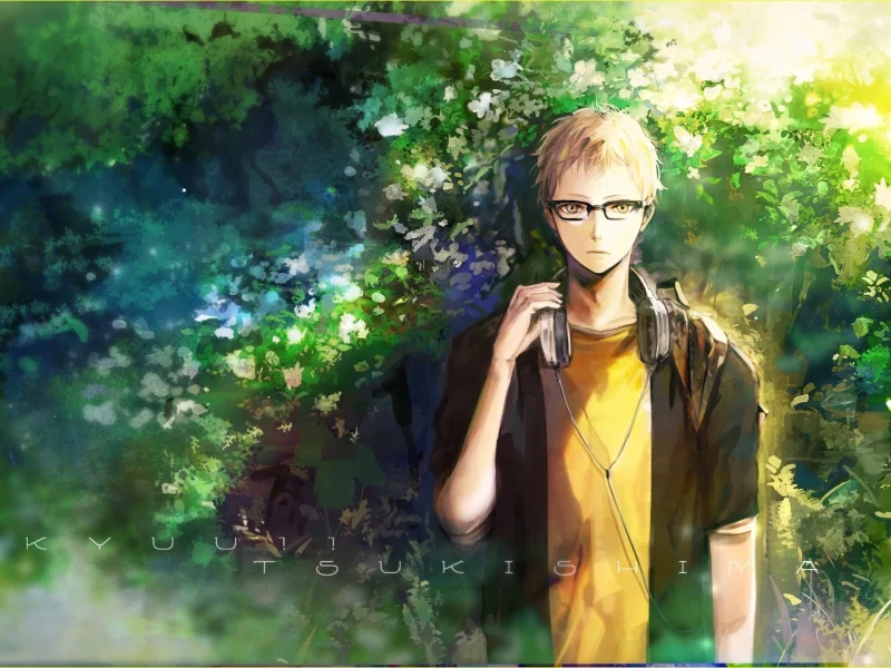 арт, orka, аниме, haikyuu, tsukishima kei, парень, очки, наушники