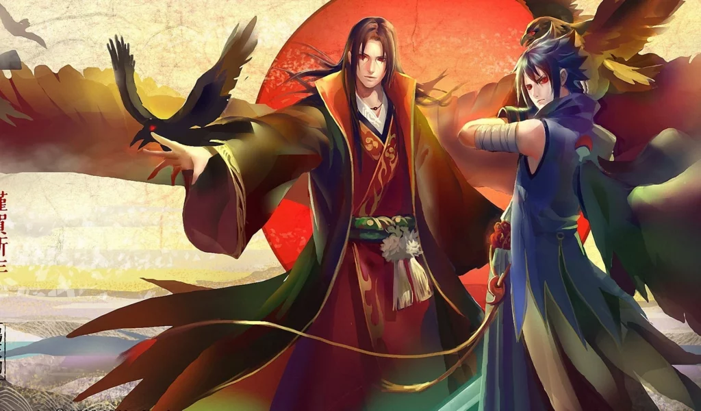 парни, naruto, maple yuan, uchiha brothsers, арт, птицы