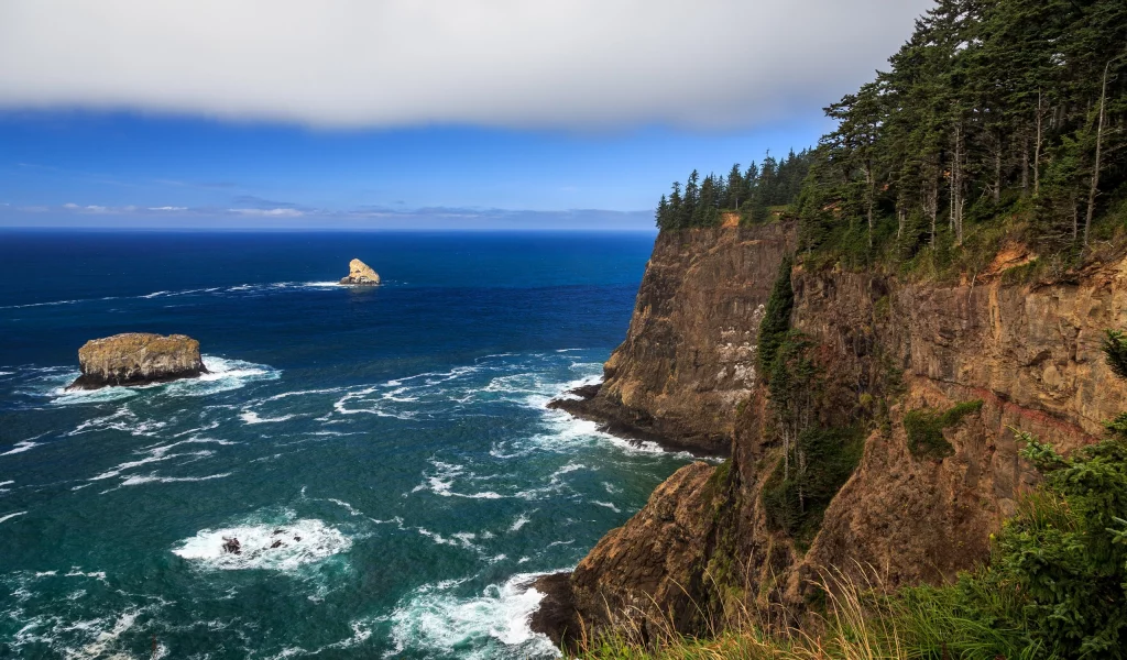 Oregon Coast, побережье, пляж, лес, океан, скалы