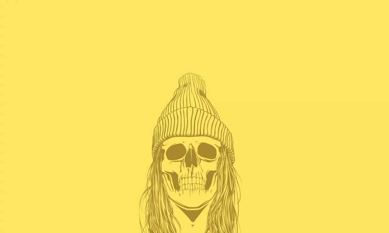 minimalism, минимализм, yellow, art, skull, волосы, шапка, череп, арт